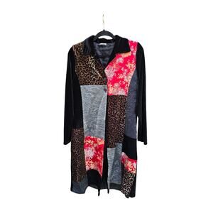 Vintage Patchwork Velvet Duster Coat – Leopard & Red Brocade